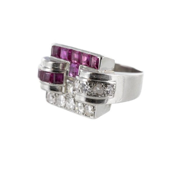 Bague Art Déco rubis et diamants