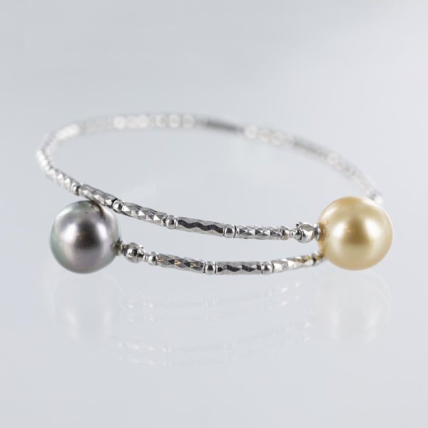 Bracelet semi rigide perle dorée et perle de Tahiti