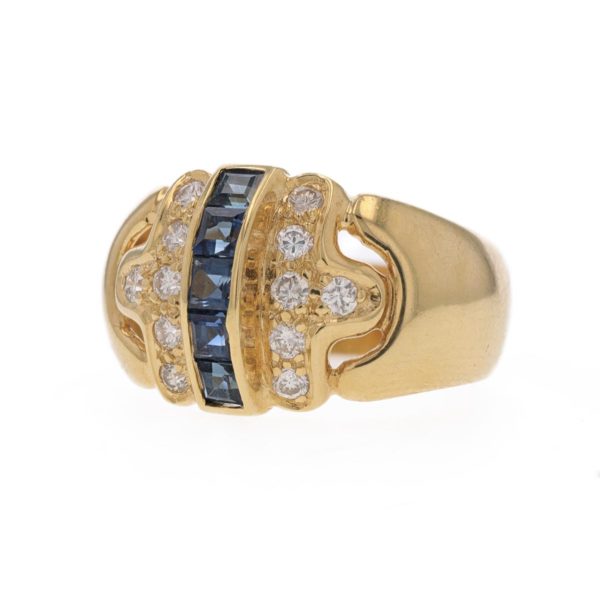 Bague jonc ligne saphirs calibrés et diamants