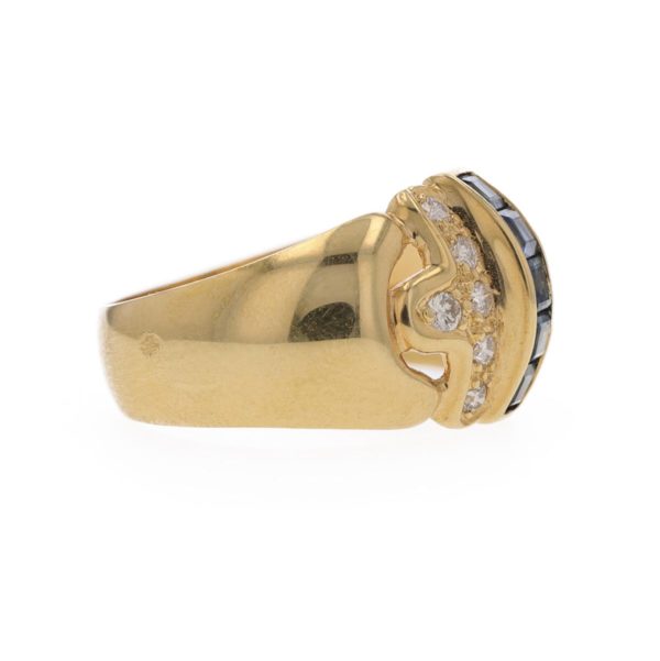 Bague jonc ligne saphirs calibrés et diamants