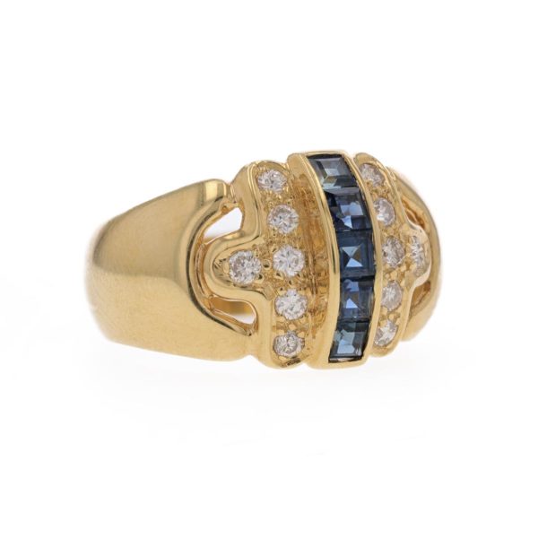 Bague jonc ligne saphirs calibrés et diamants