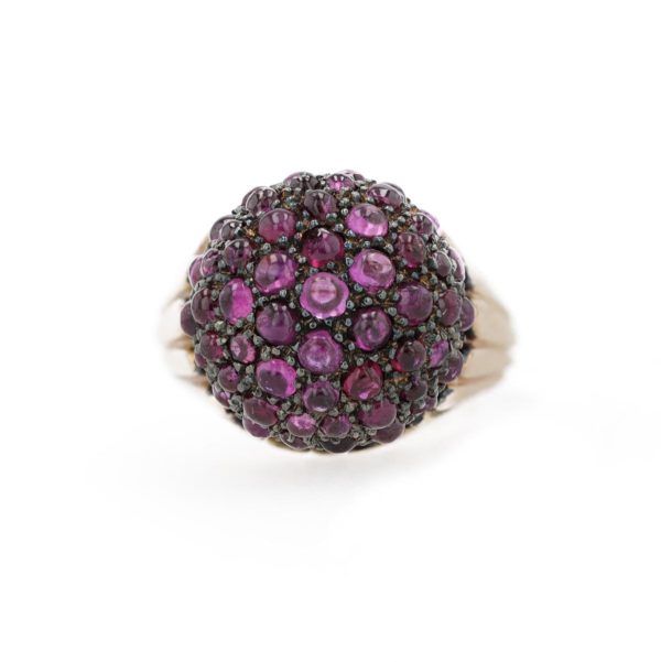 Bague boule pavage rubis cabochon rhodié noir