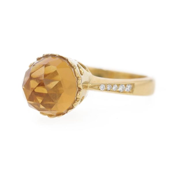 Bague citrine taille briolette et diamants