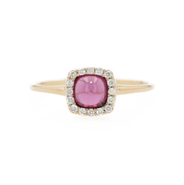 Bague grenat rhodolite en cabochon entourage diamants