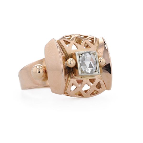 Bague art déco motif carré rose de diamant