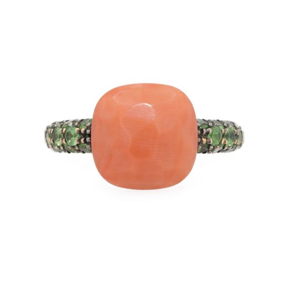 Bague POMELLATO modèle CAPRI en corail et pavage de grenats tsavorite