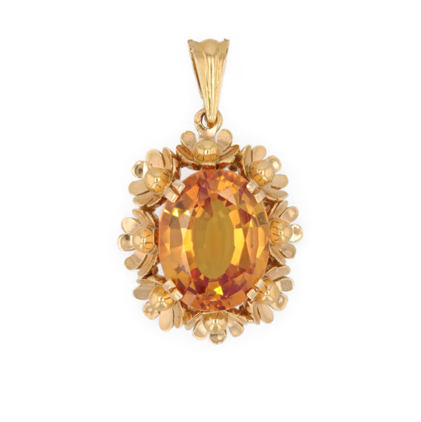 Pendentif citrine ovale entourage floral