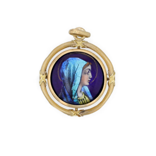 Pendentif portrait de la vierge sur émail de limoges