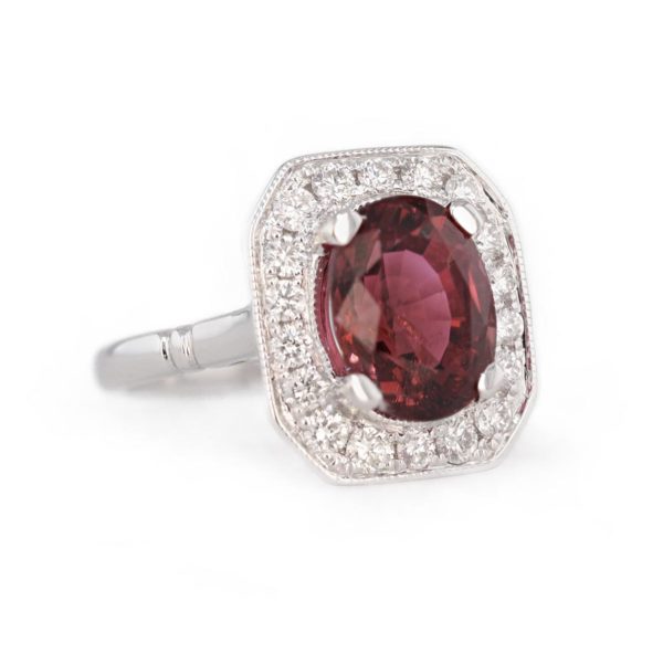 Bague marguerite style Art Déco grenat rhodolite pavage diamants