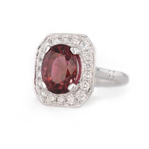 Bague marguerite style Art Déco grenat rhodolite pavage diamants