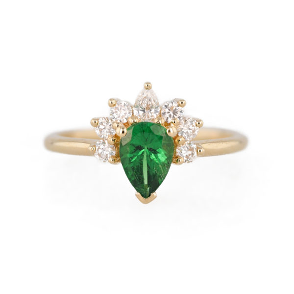 Bague couronne tsavorite en goutte et diamants