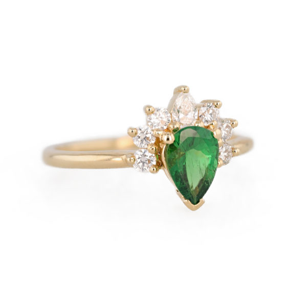 Bague couronne tsavorite en goutte et diamants