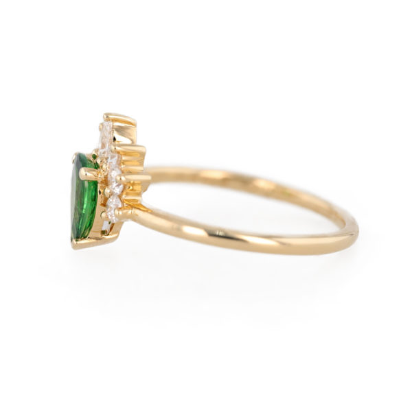 Bague couronne tsavorite en goutte et diamants