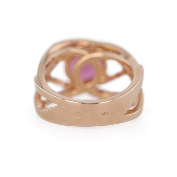 Bague large fils entrelacés tourmaline rose ovale