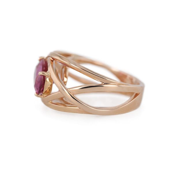 Bague large fils entrelacés tourmaline rose ovale