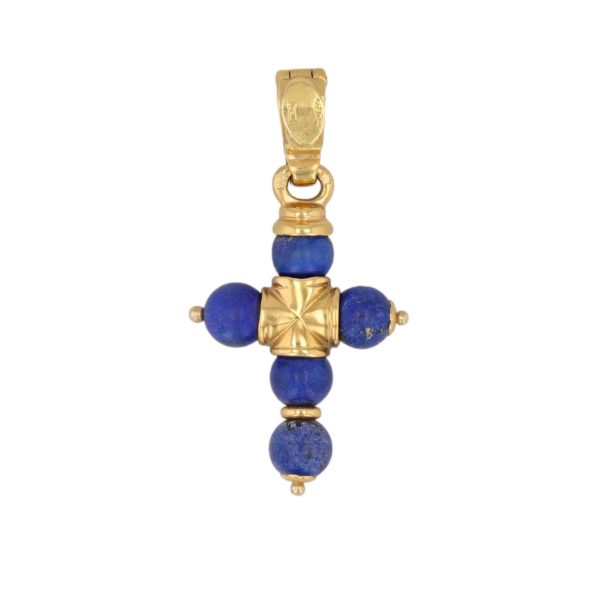 Pendentif croix boules Lapis-Lazuli