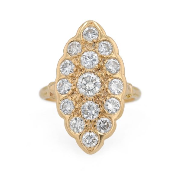 Bague marquise vintage pavage diamants en or jaune 18 carats