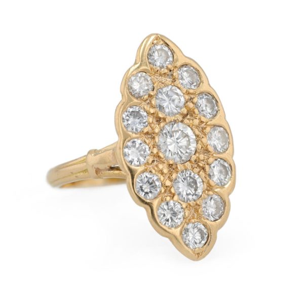 Bague marquise vintage pavage diamants en or jaune 18 carats