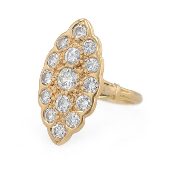 Bague marquise vintage pavage diamants en or jaune 18 carats