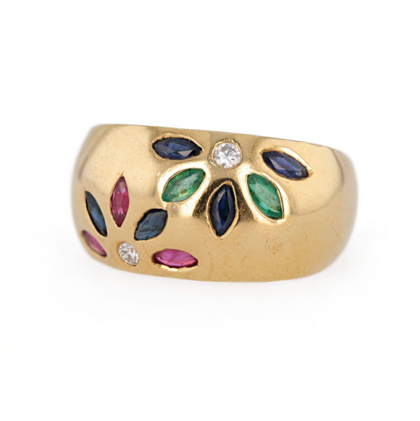 Bague jonc tutti frutti en or jaune 18 carats