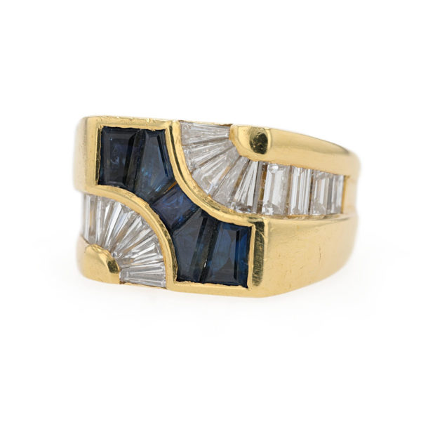 Bague vintage saphirs et diamants en or jaune 18 carats