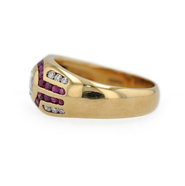 Bague jonc rubis et diamants en or jaune 18 carats