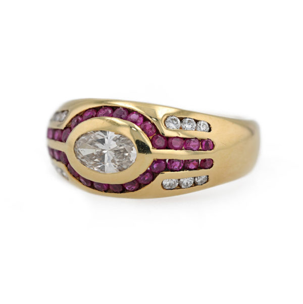 Bague jonc rubis et diamants en or jaune 18 carats