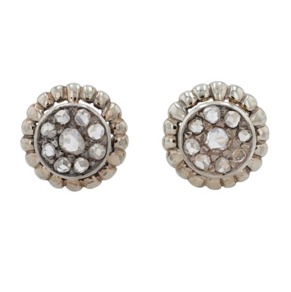 Boucles d'oreilles marguerite diamants taille rose en or blanc 18 carats