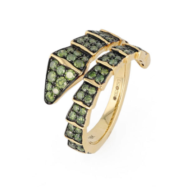 Bague serpent pavage diamant vert en or jaune 18 carats