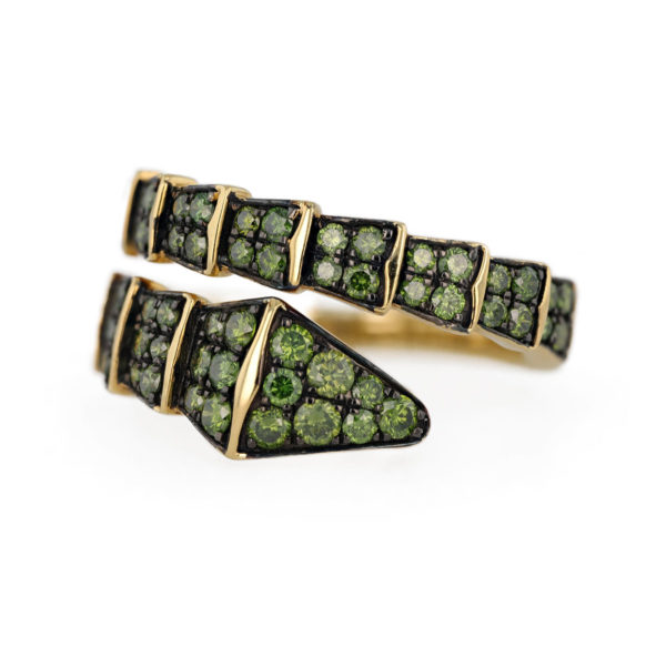 Bague serpent pavage diamant vert en or jaune 18 carats