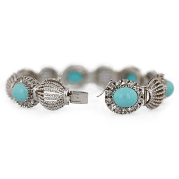 Bracelet ancien turquoise en or blanc 18 carats