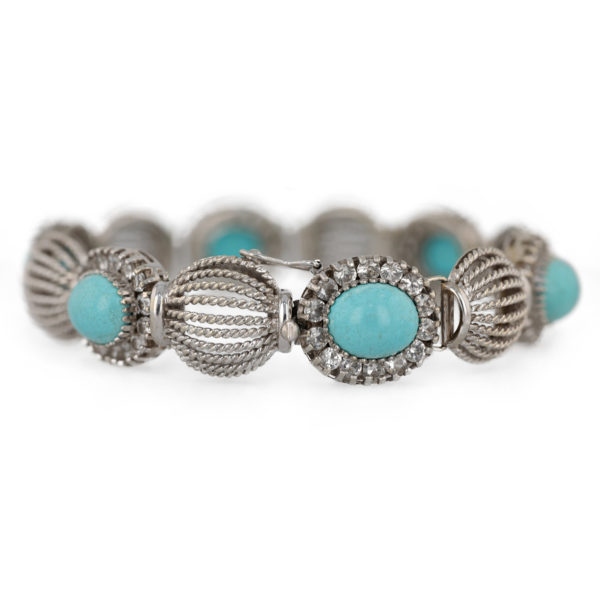 Bracelet ancien turquoise en or blanc 18 carats